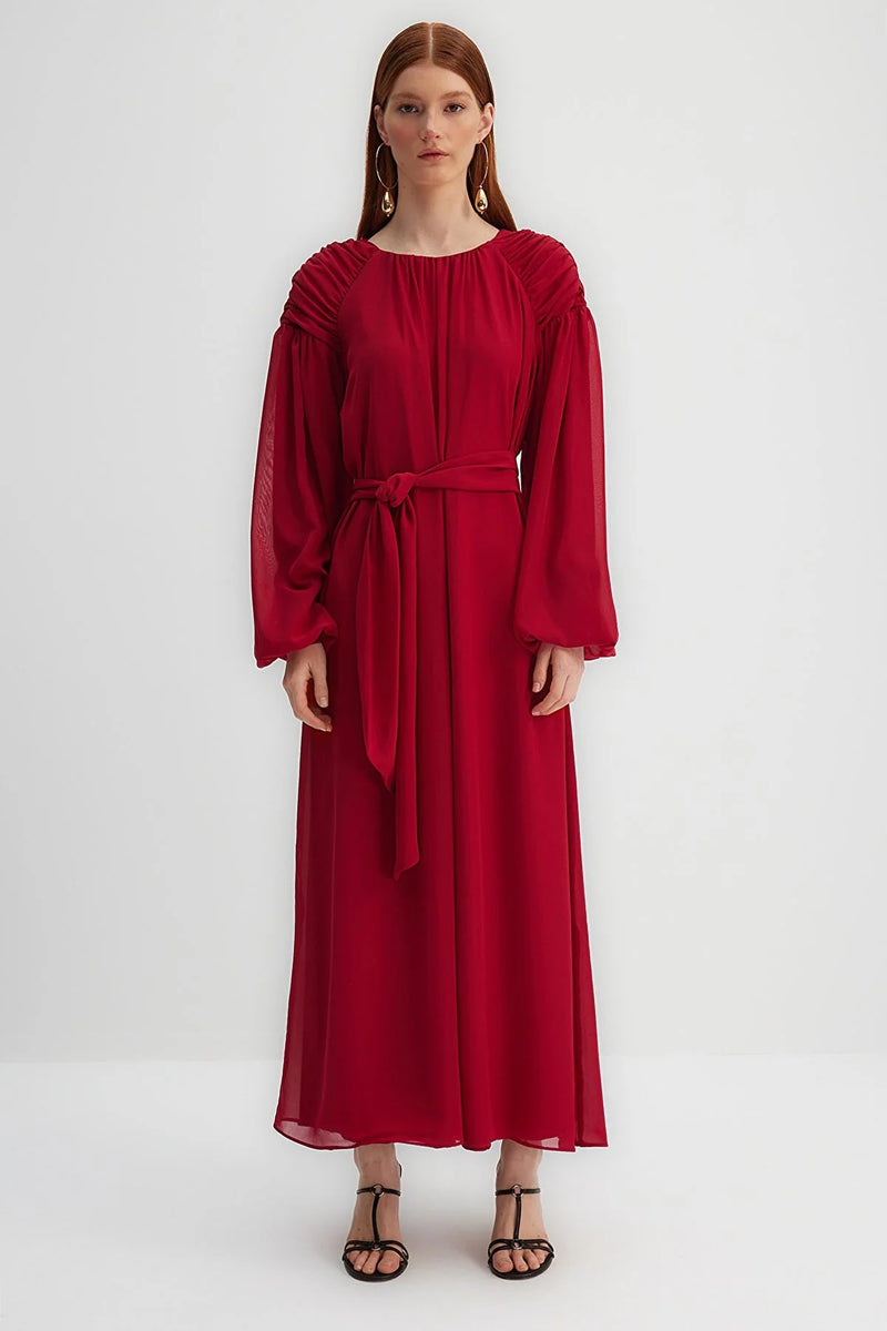 Burgundy draped maxi dress