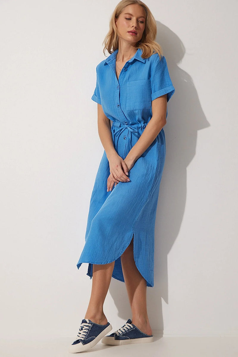 Blue shirt dress