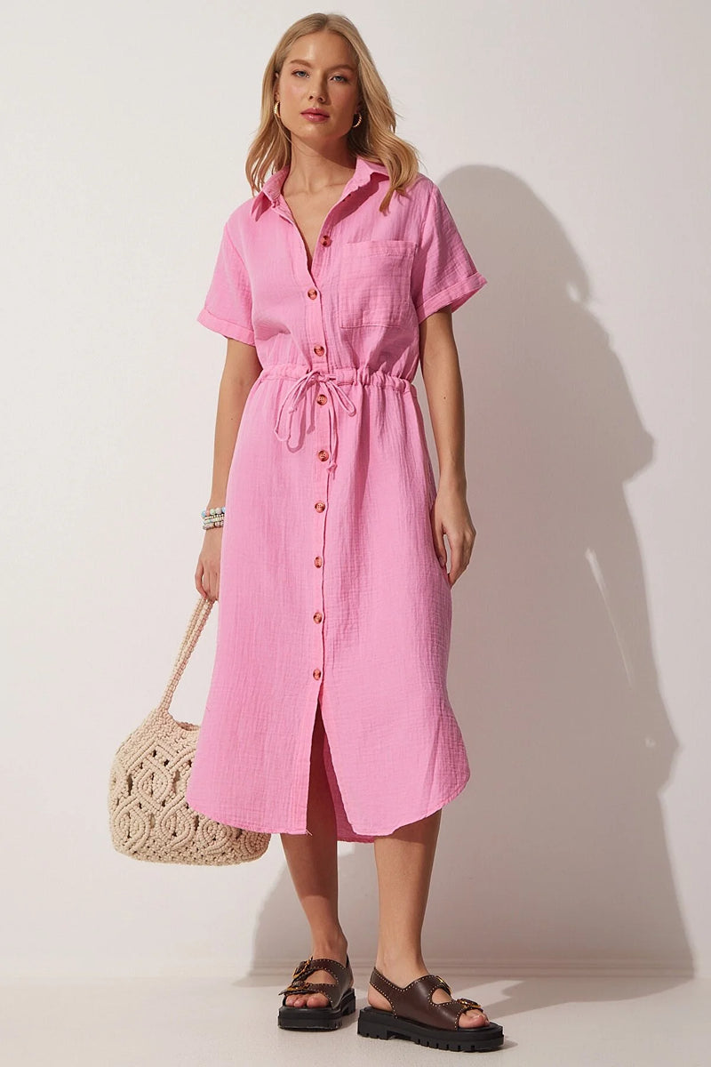 Pink shirt dress