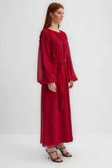 Burgundy draped maxi dress