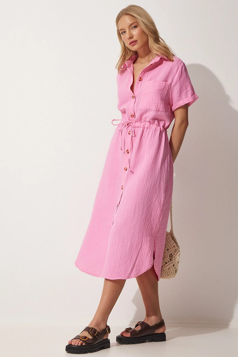 Pink shirt dress