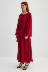 Burgundy draped maxi dress