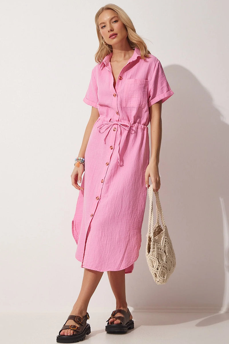 Pink shirt dress