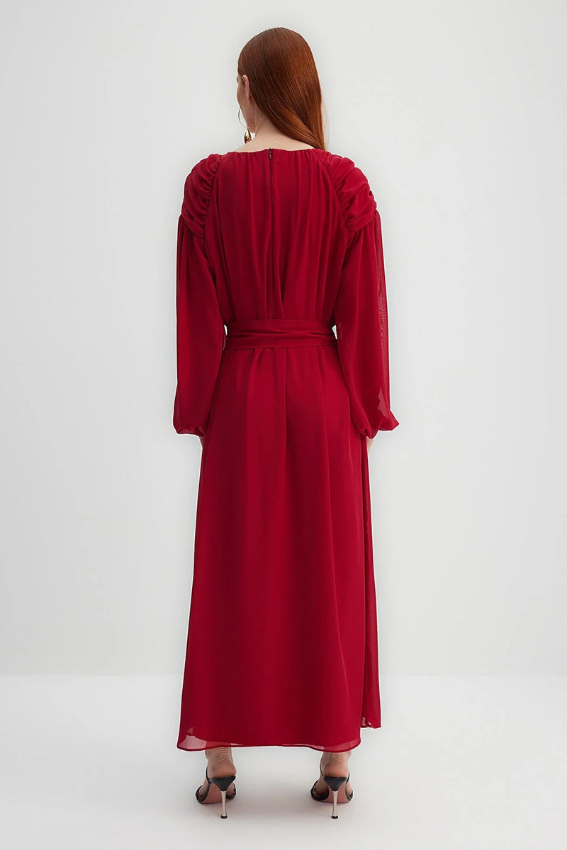 Burgundy draped maxi dress