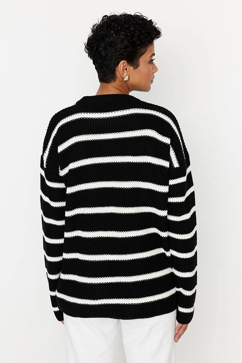 Black striped sweater top