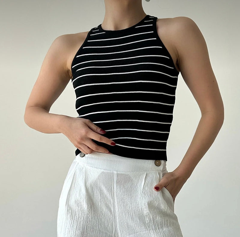 Striped black tank top