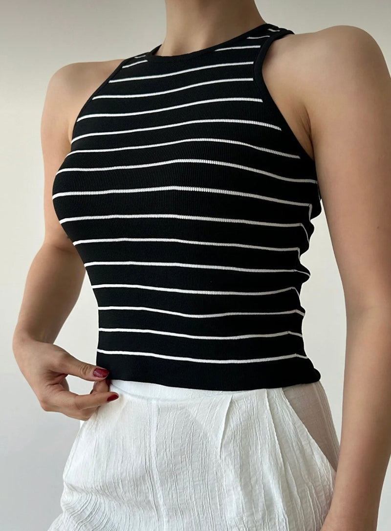 Striped black tank top