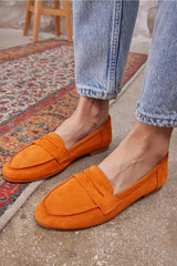 Orange Real leather loafers