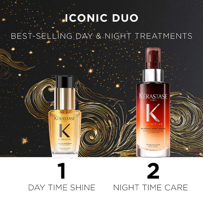 Iconic Hair Heroes Gift Set: 8H Magic Night Serum & Mini Elixir Ultime Hair Oil