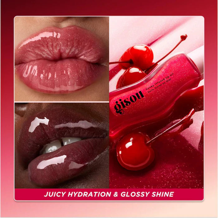 Honey Infused Hydrating Lip Oil- Cherry On The Cake - Sheer Pinky Red Shimmer