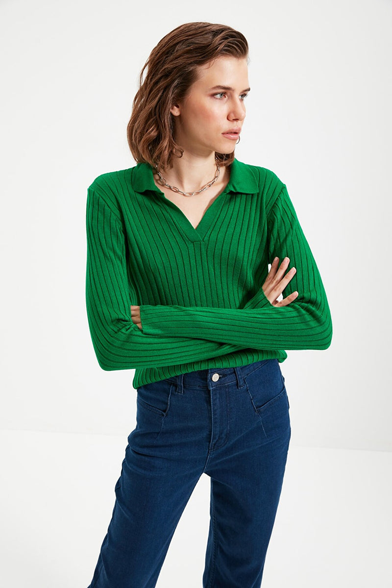 Green Polo Neck Knitwear Sweater