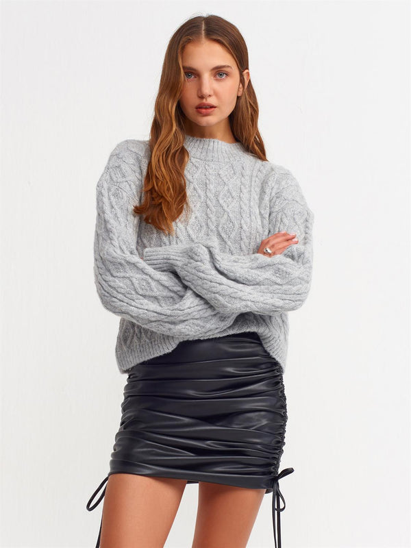 Grey Knitwear Balloon Sleeve  Sweater