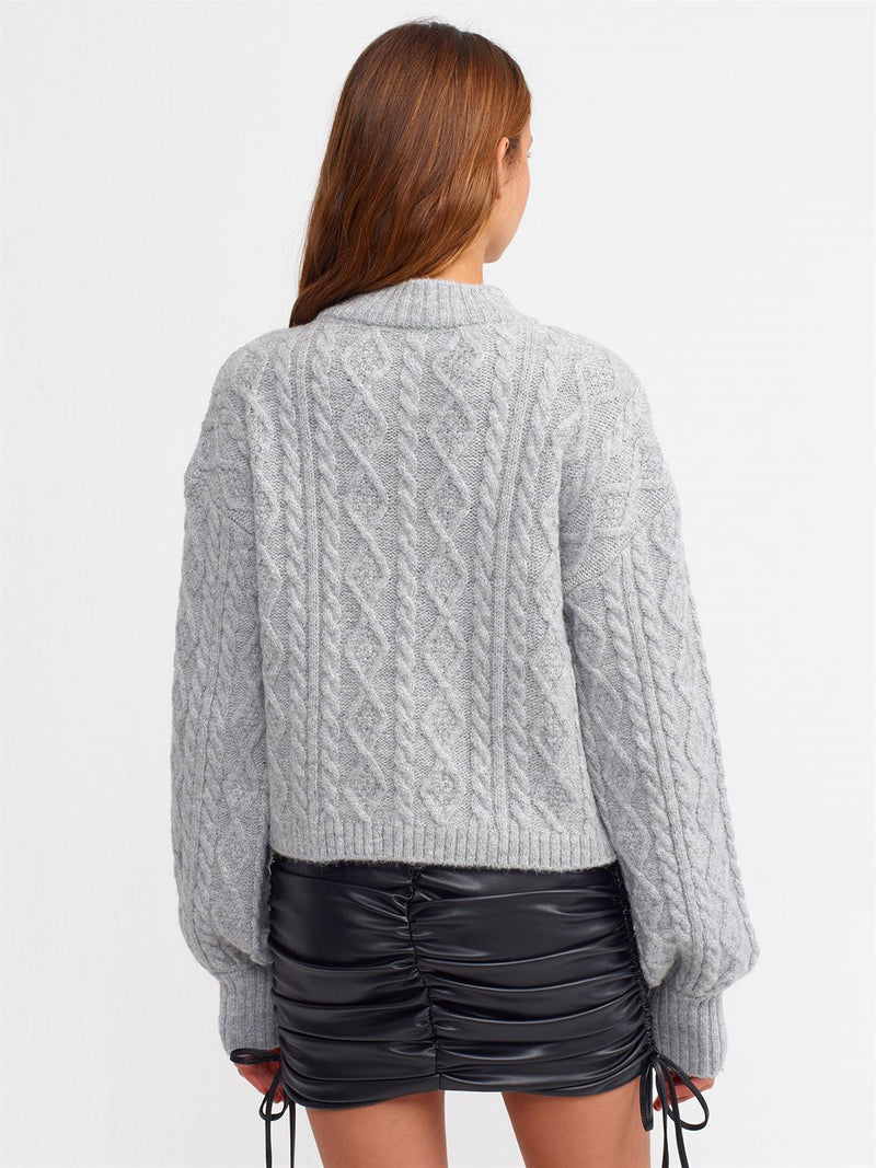 Grey Knitwear Balloon Sleeve  Sweater