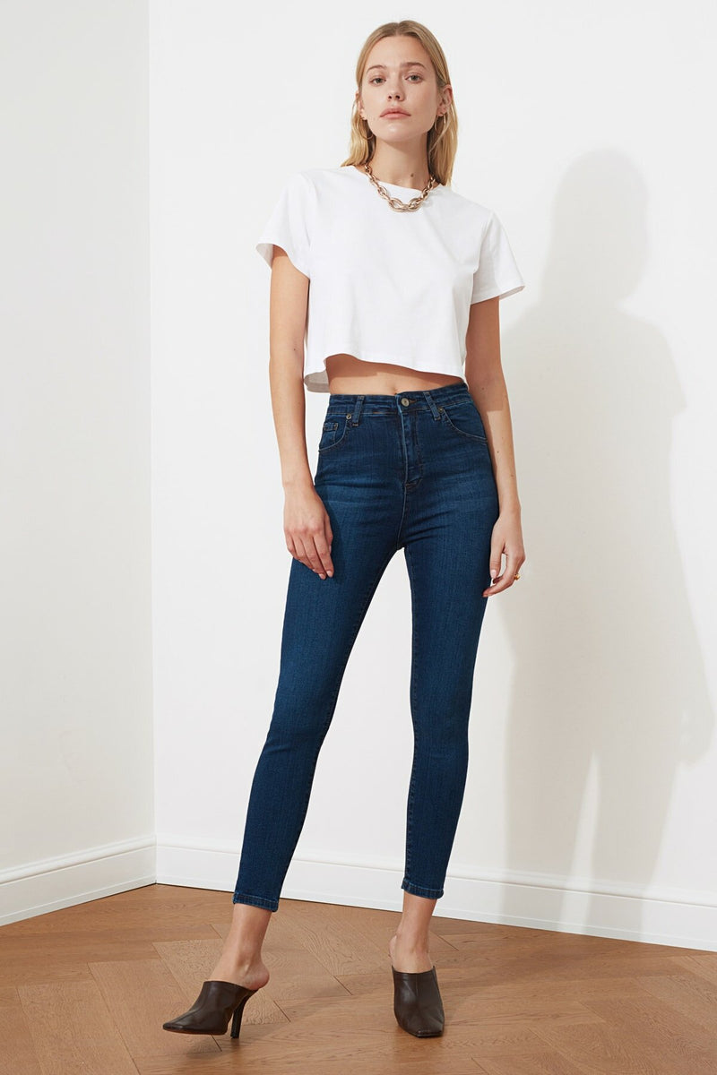 Navy Blue High Waist Skinny Jeans