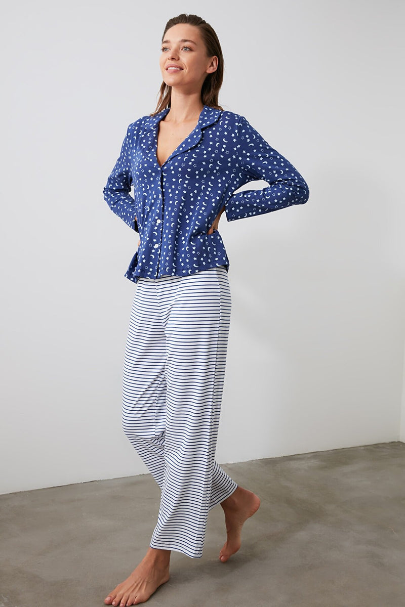 Navy Blue Knitted Pajamas Set