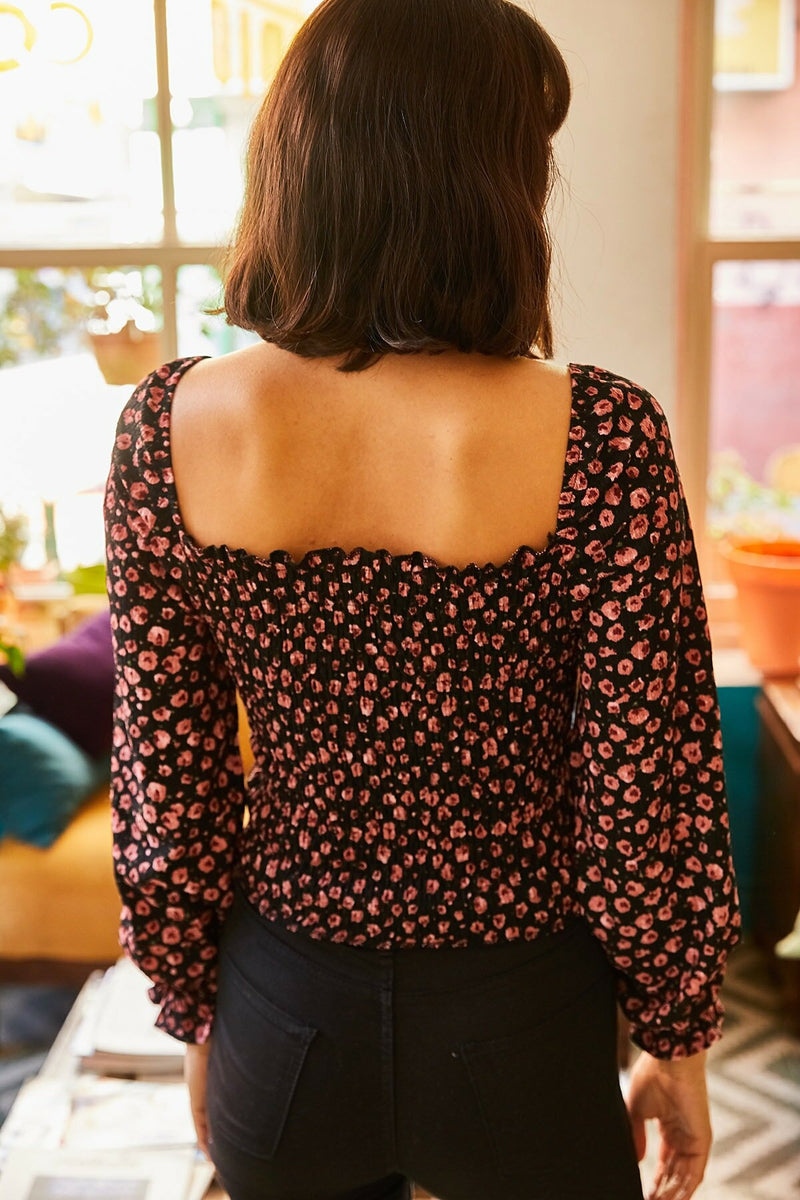 Black Floral Crepe Blouse