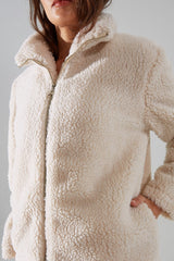 Ecru Collar Fur Coat