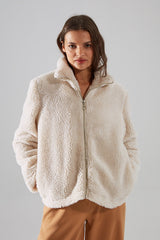 Ecru Collar Fur Coat