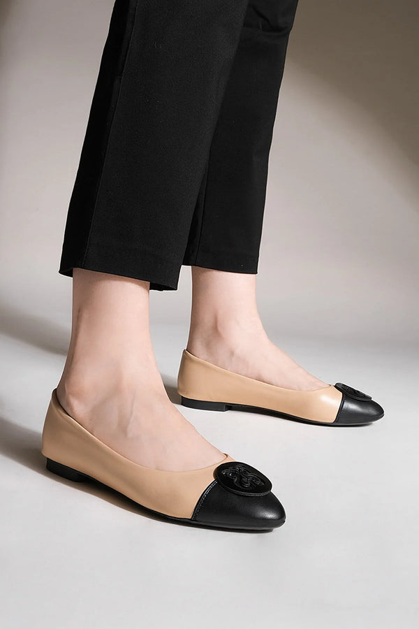 Beige & black flats