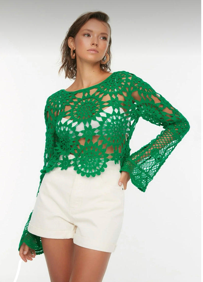 Green Lace Knitted Blouse