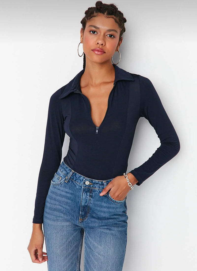 navy long sleeve bodysuit