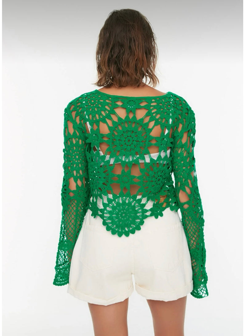 Green Lace Knitted Blouse