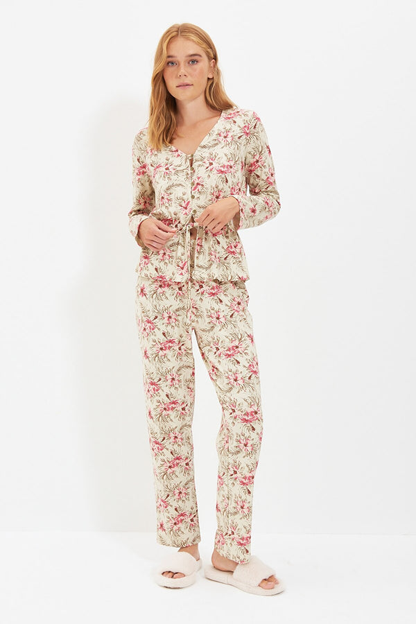 Floral Patterned Knitted Pajamas Set