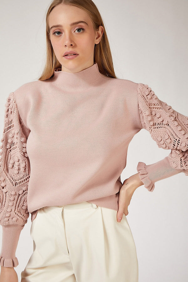 Pink Balloon Sleeve Knitwear Sweater