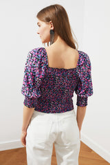 Floral Patterned Square Neck Crop Top