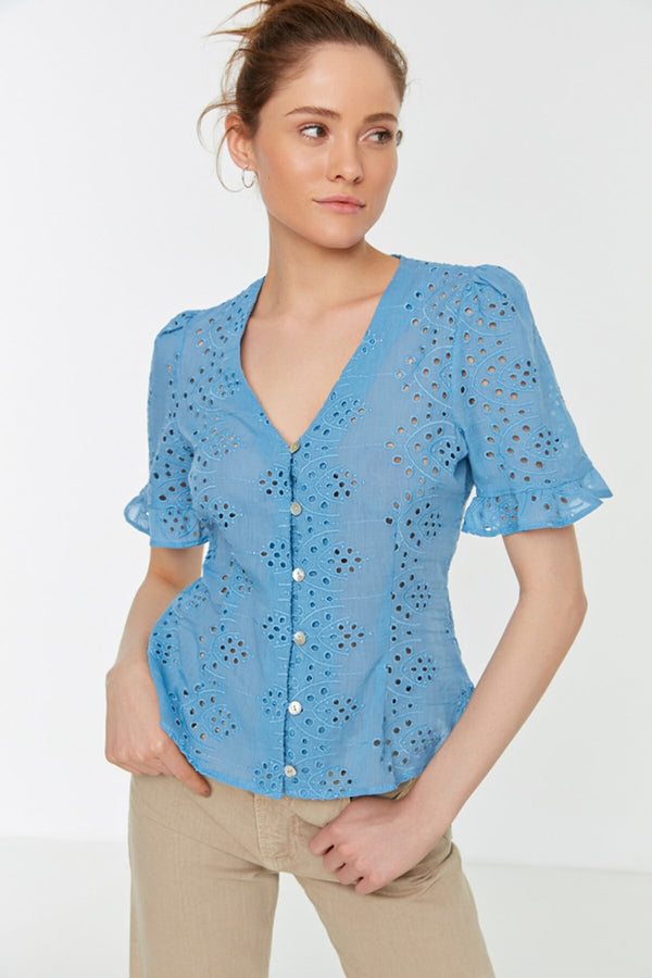 Blue Embroidered Shirt