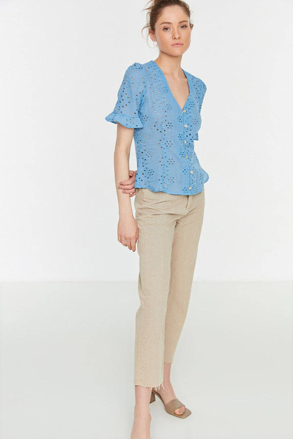 Blue Embroidered Shirt